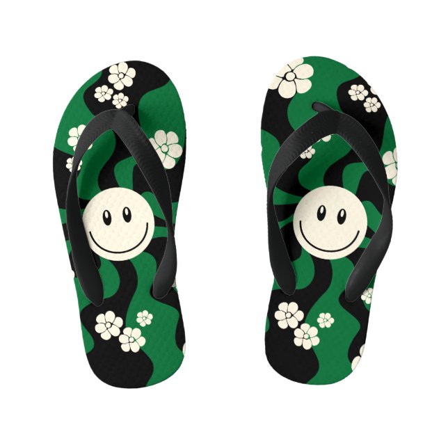 Smile - Green, Cream and Black Kid's Jandals (Footbed)