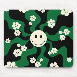 Smile - Green, Cream and Black Mouse Pad