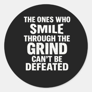Smile grind gym motivation quote with white text classic round sticker
