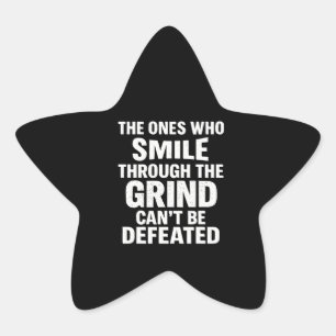 Smile grind gym motivation quote with white text star sticker