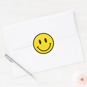 Smile Happy Face Emoji Yellow Black White Retro Classic Round Sticker