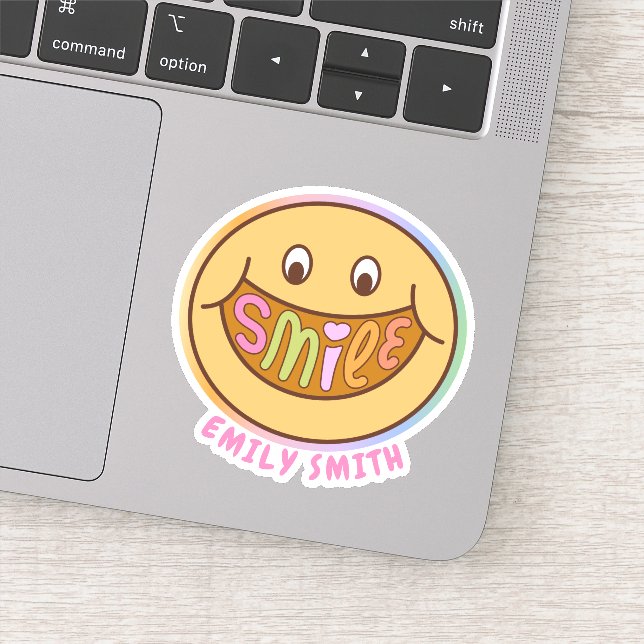 Smile Happy Face Fun Custom Name Text Sticker (Detail)