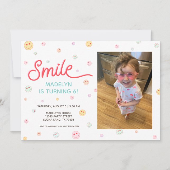 Smile Happy Face Photo Birthday Invitation (Front)
