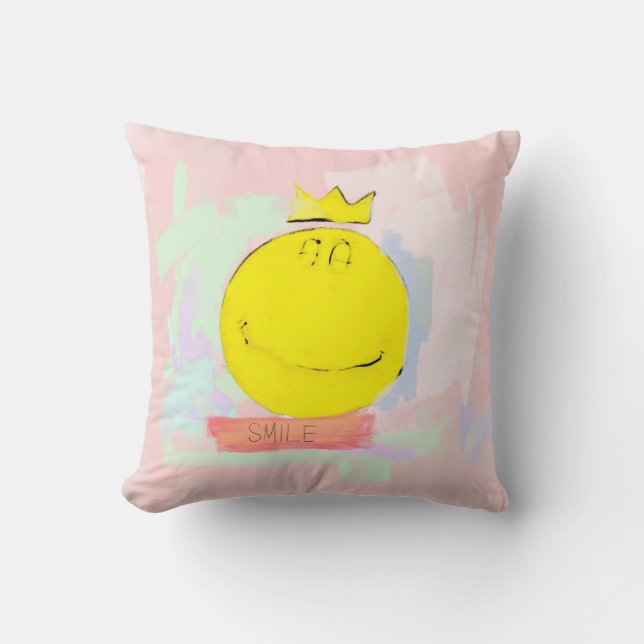 SMILE Happy Face T-Shirt Throw Pillow (Front)