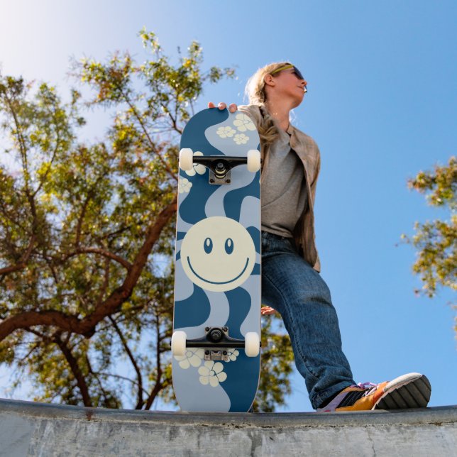 Smile in Dark Blue, Light Blue and Cream Skateboard (Outdoor 1)