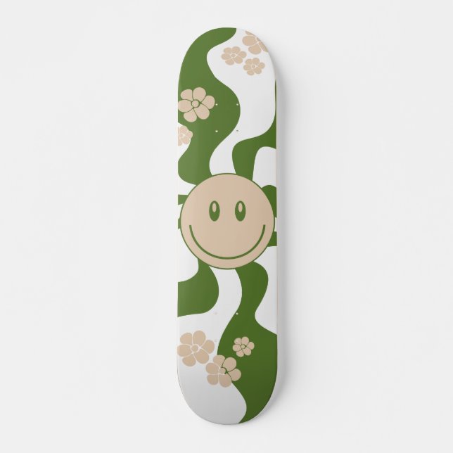 Smile in White, Sand & Palm Green Skateboard (Front)