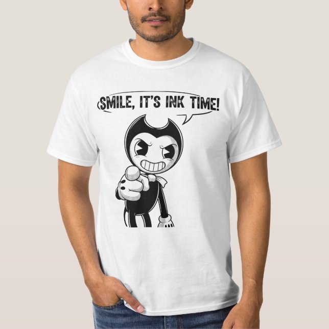 Smile It’s Ink Time Creepy Cartoon Ink Demon Graph T-Shirt (Front)