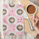 Smile It’s time for Coffee - High Tea Pink Tea Towel<br><div class="desc">Coffee art and beans on a pretty pink background</div>