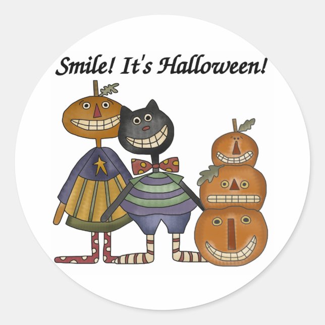 Smile It's Halloween Classic Round Sticker (Front)