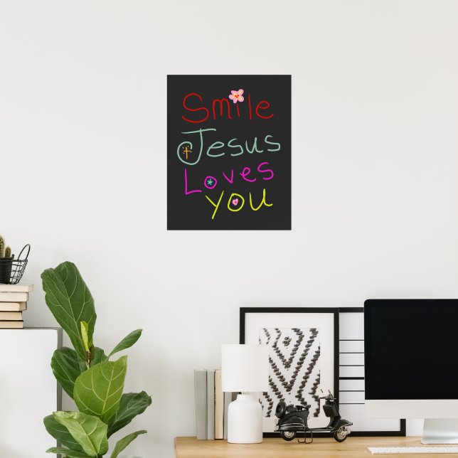 ‘Smile Jesus Loves You’ Colourful Script  Poster (Home Office)
