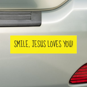 Smile, Jesus Loves You Yellow Happy Sunshine Bumper Sticker