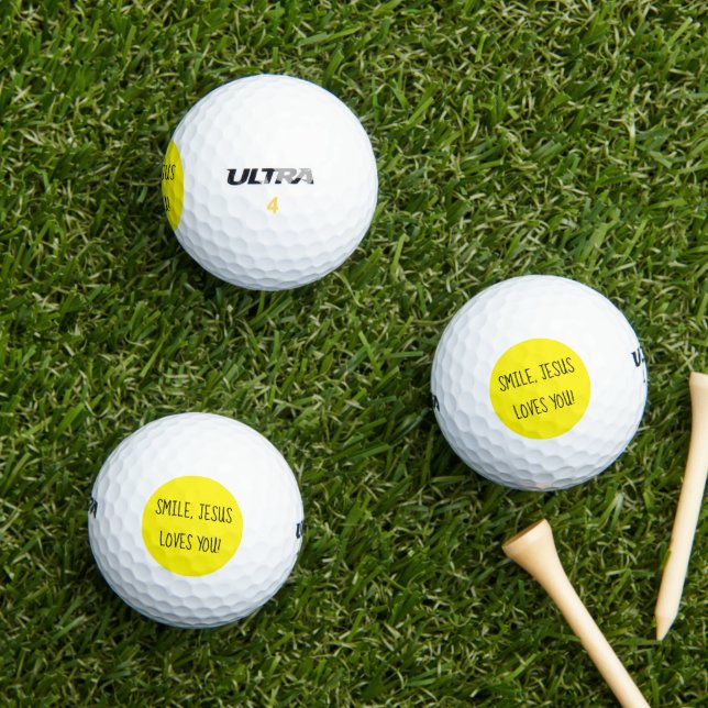 Smile, Jesus Loves You Yellow Happy Sunshine Golf Balls (Insitu Grass)