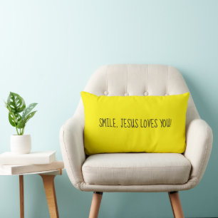 Smile, Jesus Loves You Yellow Happy Sunshine Lumbar Cushion
