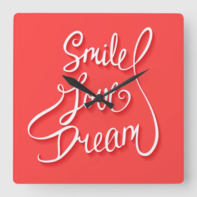Smile Love Dream Square Wall Clock (Front)