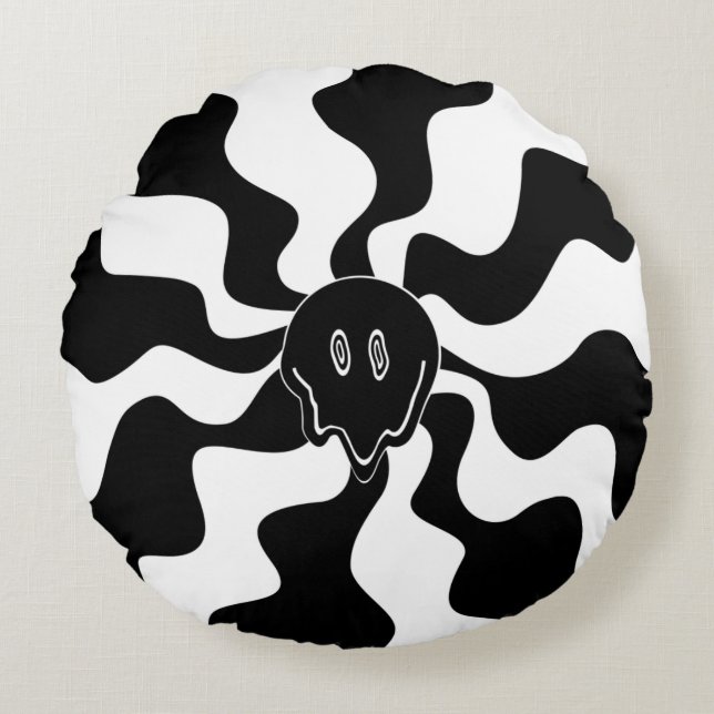 Smile Melt - Black and White Round Cushion (Front)