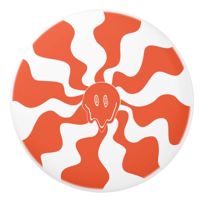 Smile Melt in Orange & White Ceramic Knob (Front)