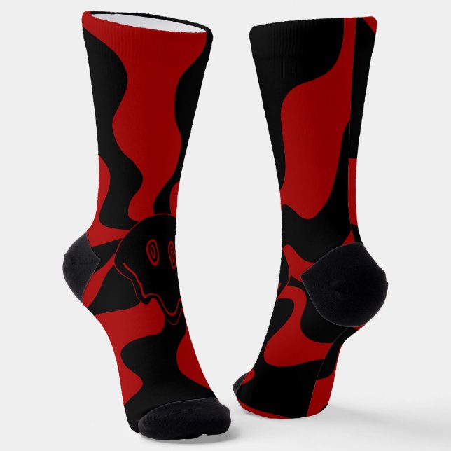 Smile Melt Retro Red and Black Socks (Angled)