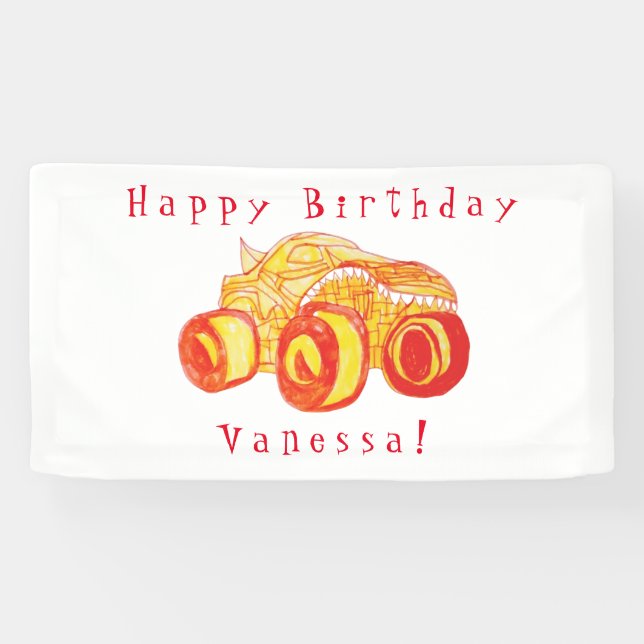 Smile Monster Truck Rally Birthday Party Banner (Horizontal)