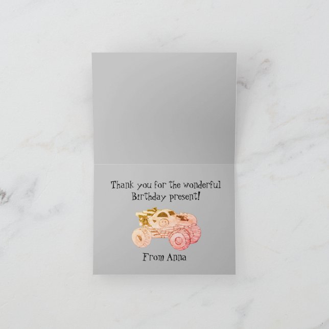 Smile Monster Truck Rally Birthday Party Thank You Card (Inside)