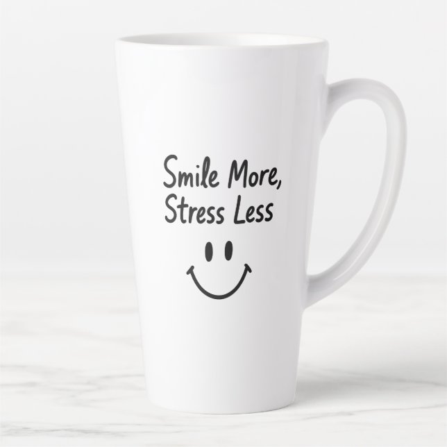 Smile More, Stress Less Doodle Design Latte Mug (Right)