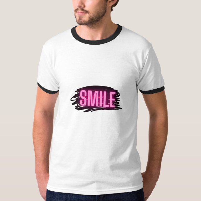 Smile Neon Text Men’s Ring T-Shirt (Front)