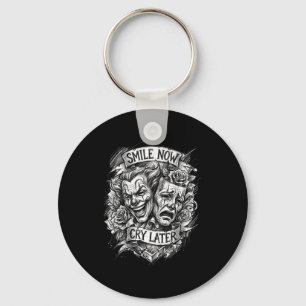 Smile now cry later theatre masks key ring