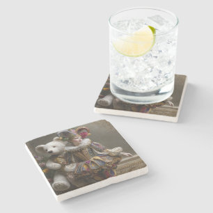 Smile of the Arlequin and its Bear of White Peluch Stone Coaster