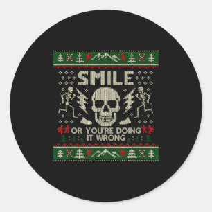 Smile Or You're Doing It Wrong Skeleton Skull Holi Classic Round Sticker