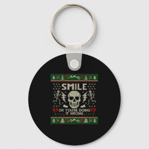 Smile Or You're Doing It Wrong Skeleton Skull Holi Key Ring