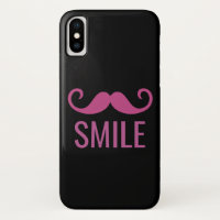 SMILE Pink Moustache Black Background iPhone X Cas