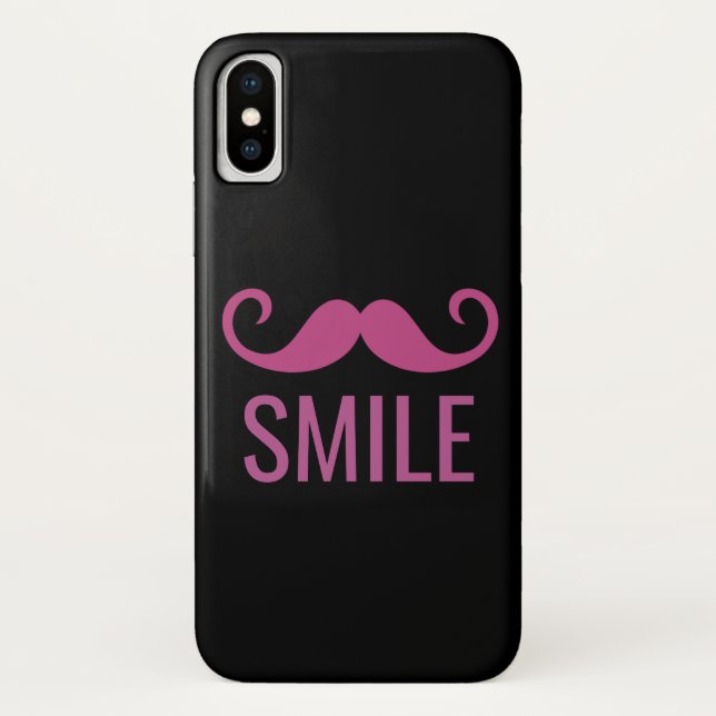 SMILE Pink Moustache Black Background iPhone X Cas Case-Mate iPhone Case (Back)