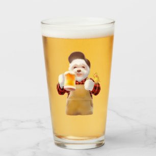 Smile Pup: Cheers! Happy Bichon Frise Beer Art Glass