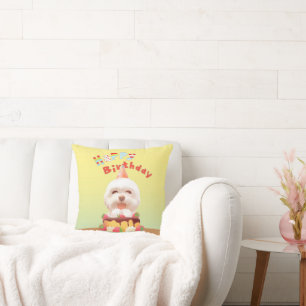 Smile Pup: Happy Birthday Bichon & Cake Art Cushion