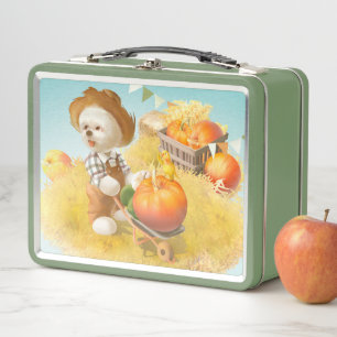 Smile Pup: Harvest Joy & Pumpkin Wheelbarrow Metal Lunch Box