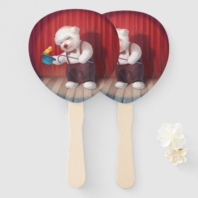 Smile Pup: Magical Circus Magician Bichon Hand Fan (Front and Back)