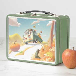 Smile Pup & Miss Meow: Pumpkin Harvest Trip Metal Lunch Box