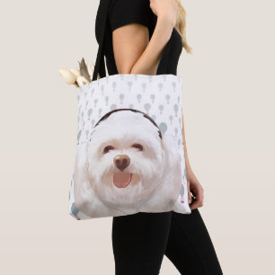 Smile Pup: Music Vibes Smiling Bichon Art Tote Bag