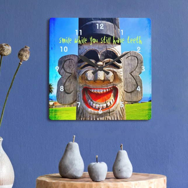 "Smile" Quote Fun Silly Laughing Teeth Face Photo Square Wall Clock (Creator Uploaded)