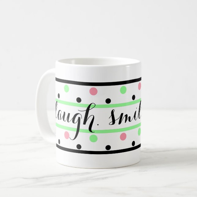 Smile Quote Mint Green Pink Polka Dots Coffee Mug (Front Left)