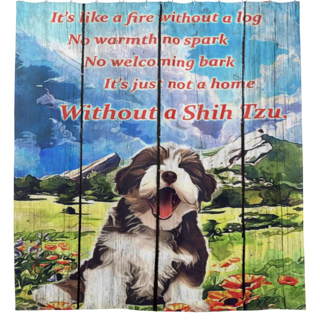 Smile Shih Tzu With Beautiful Scenery Shower Curtain (Front)
