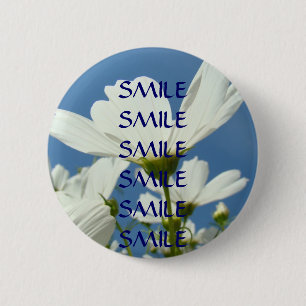 SMILE SMILE Button Blue Sky White Daisy Flowers