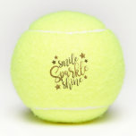 Smile Sparkle Shine Black Gold Custom Tennis Balls<br><div class="desc">Stylish designer typography with "Smile Sparkle Shine" in gold and decorated with stars.</div>