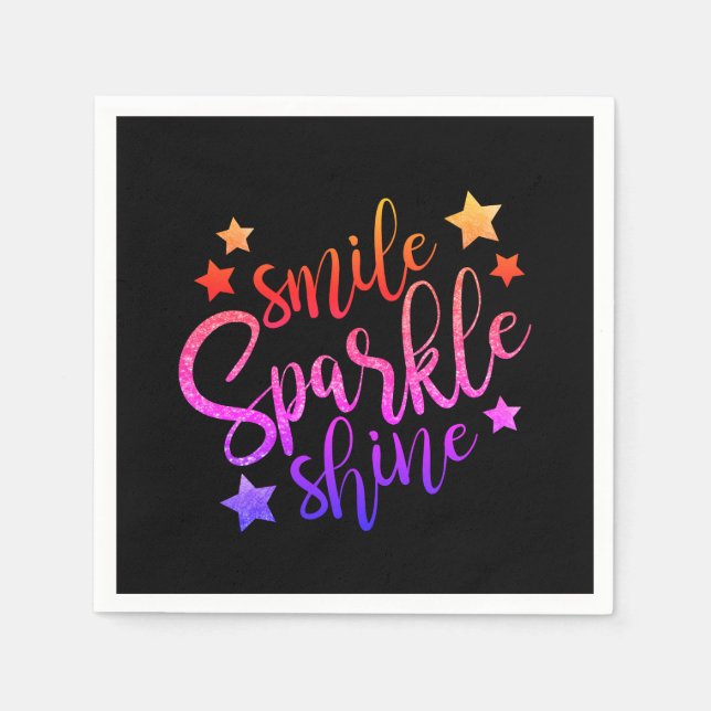 Smile Sparkle Shine Black Multi Coloured Napkin (Front)
