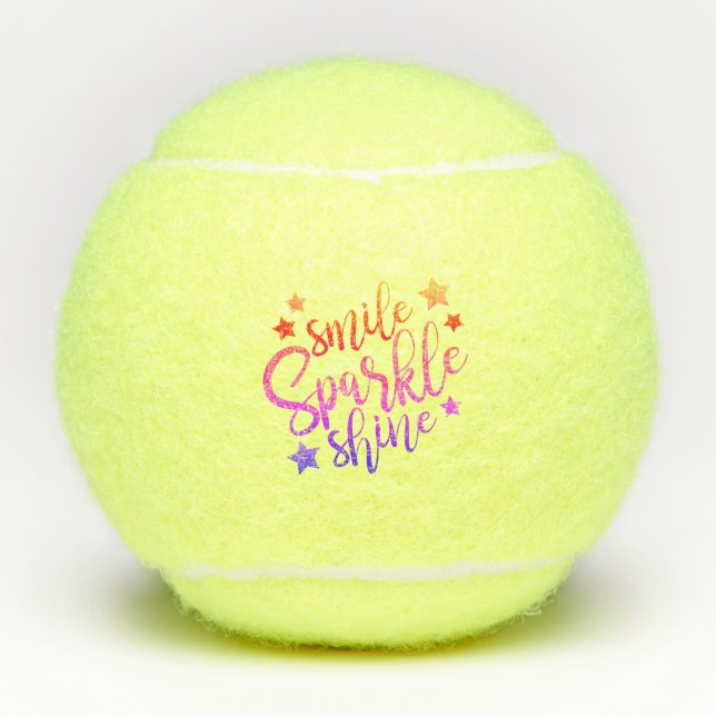 Smile Sparkle Shine Black Multi Coloured Quote Tennis Balls (Front)