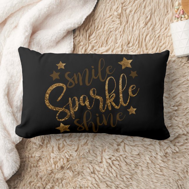 Smile Sparkle Shine Gold Glitter Lumbar Cushion (Blanket)