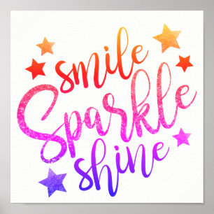 Smile Sparkle Shine - rainbow colours poster