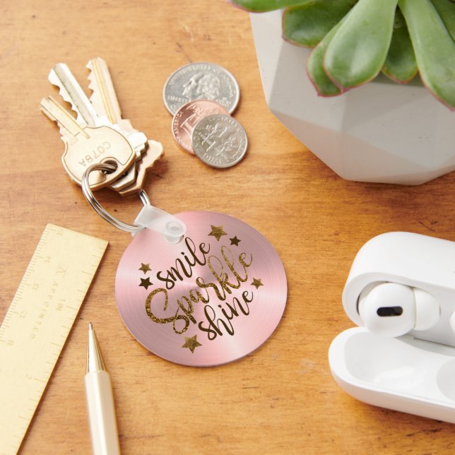 Smile Sparkle Shine Rose Gold Metallic Key Ring (Desk)