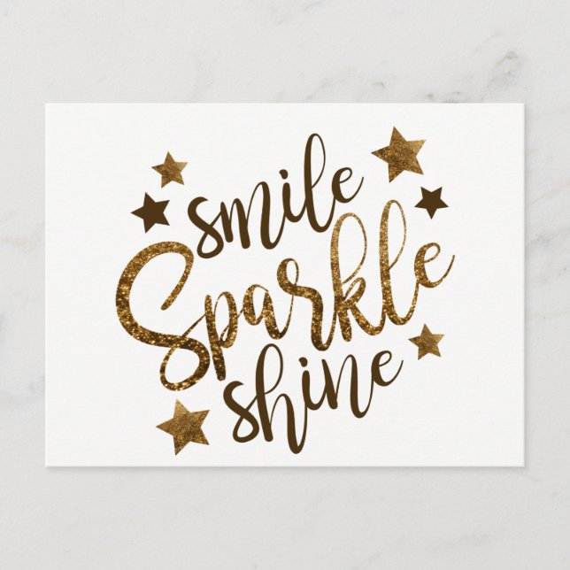 Smile Sparkle Shine, stars gold lettering postcard (Front)