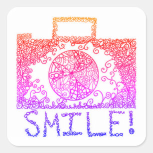 "Smile!" Sunrise Camera Square Stickers