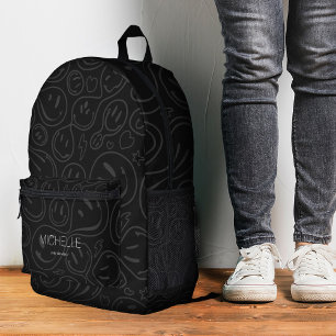 Smile Teen Trendy Stylish Black Grey Doodles Printed Backpack